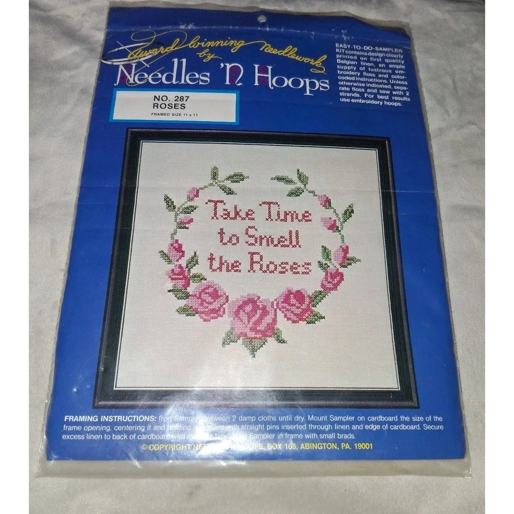 Vintage Needles N Hoops Take Time to Smell the Roses Cross Stitch Kit No 287